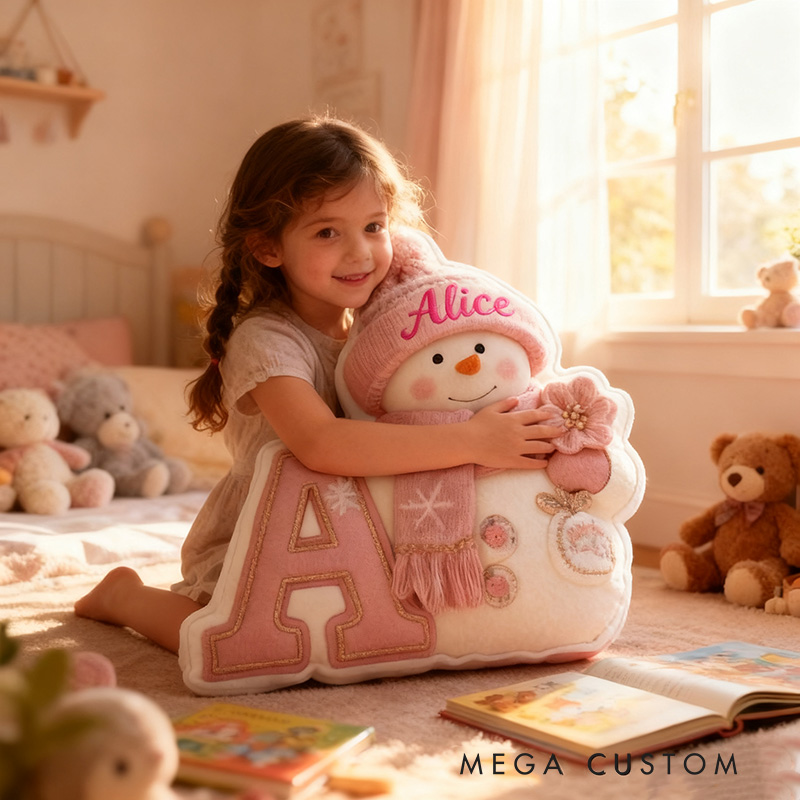 Personalized Snowman Letter Winter Cute Name Custom Kids Gift Cozy Soft Decorative Holiday Graphic 3D Print Pillows