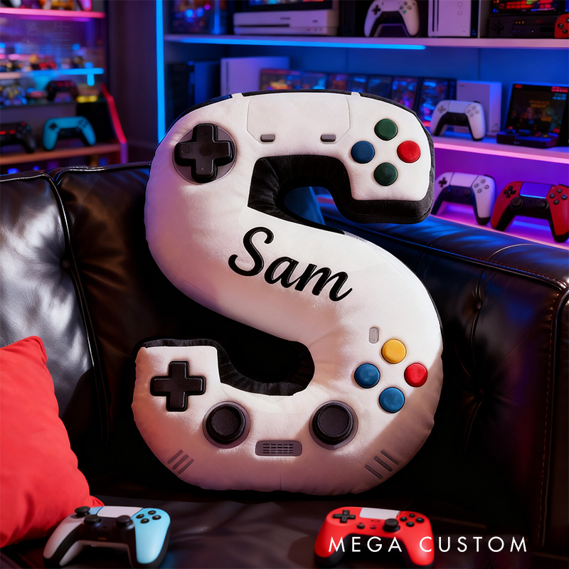 Personalized Graphic 3D Print Controller Alphabet Shaped Pillow for Game Lovers Initial Pillow Christmas Gift for Kids