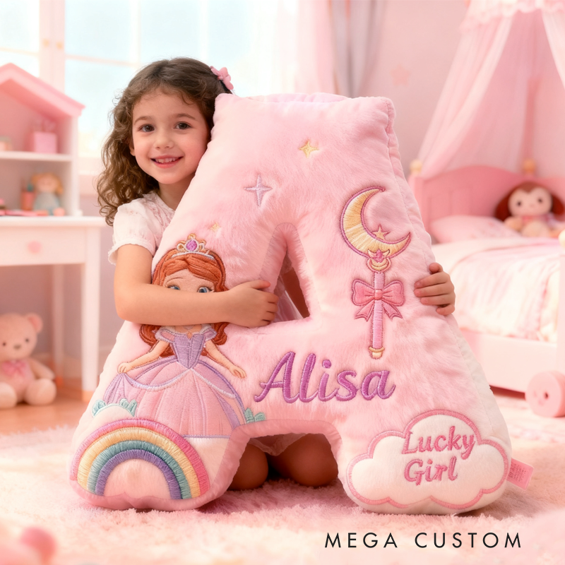 Personalized Lucky Girl with Name Graphic 3D Print Pillow Christmas Gift for Kids