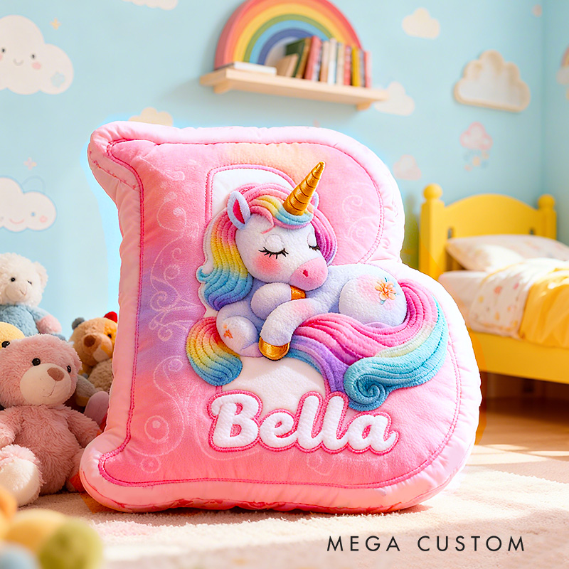 Personalized Pink Rainbow Cloud Letter Initial Custom Name Soft Decorative Gift Magical Girls Room Sweet Alphabet Graphic 3D Print Pillow