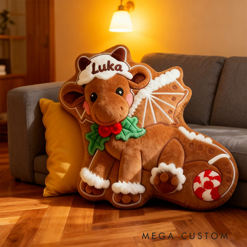 Personalized Gingerbread Dragon Name Custom Kids Gift Festive Holiday Cute Cozy Decorative Graphic 3D Print Pillows