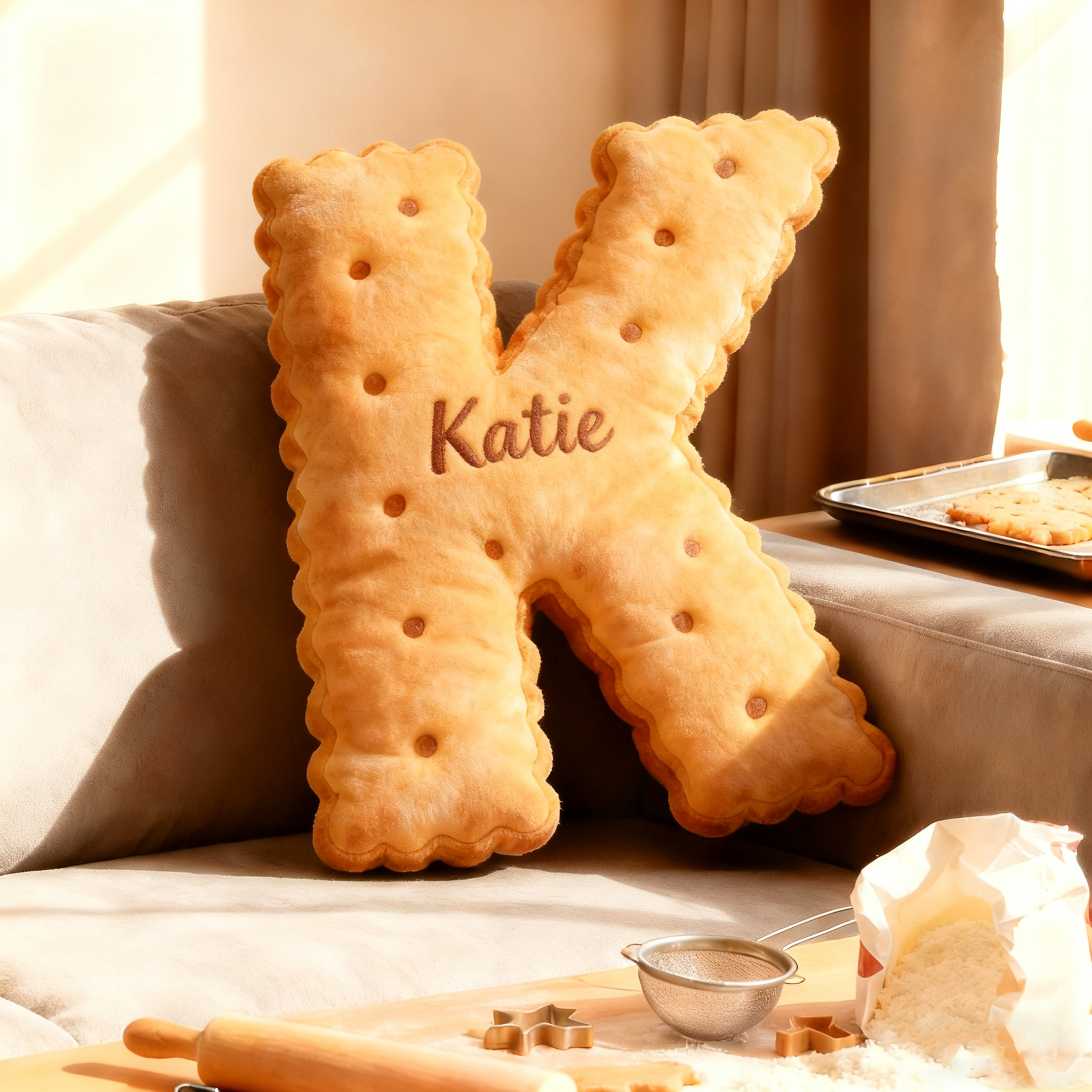 Personalized Cookie Letter Pillow Custom Graphic 3D Print Alphabet Initial Throw Pillow with Name for Baker Chef Christmas Baker Gift Baking Lover