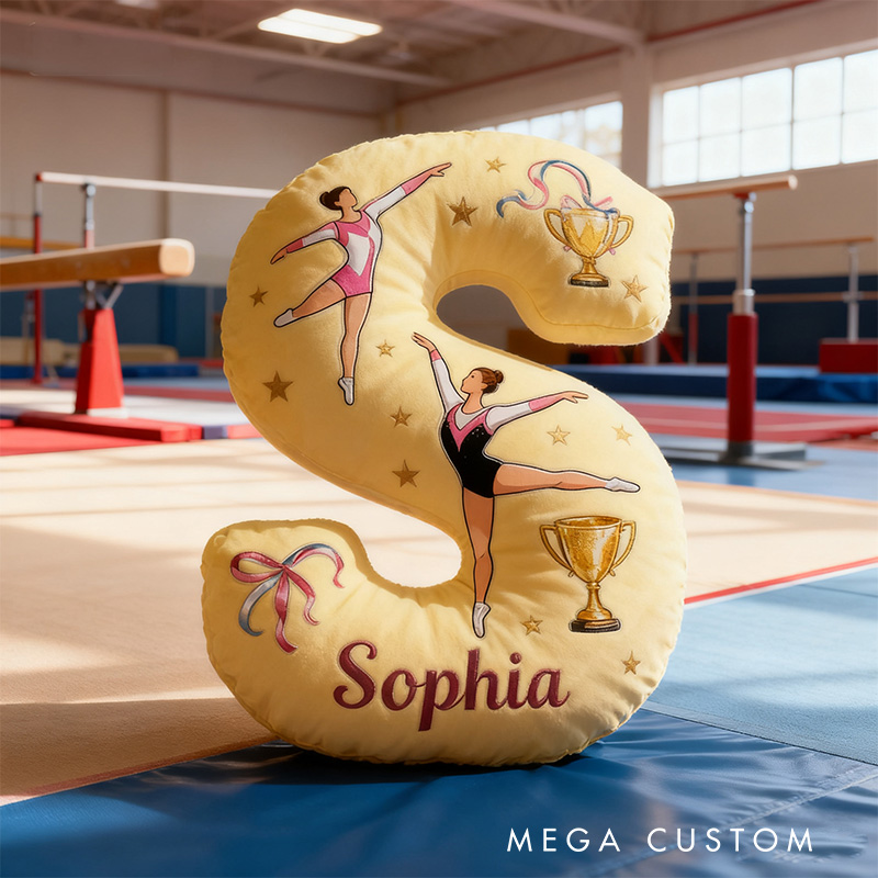 Personalized Graphic 3D Print Yellow Gymnastic Alphabet Shaped Pillow for Gymnastic Lovers Initial Pillow Christmas Gift for Kids