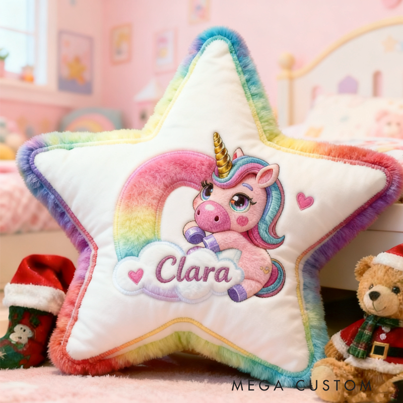 Personalized Cartoon Pink Dream Horse Initials with Name Graphic 3D Print Pillow Christmas Gift for Kids