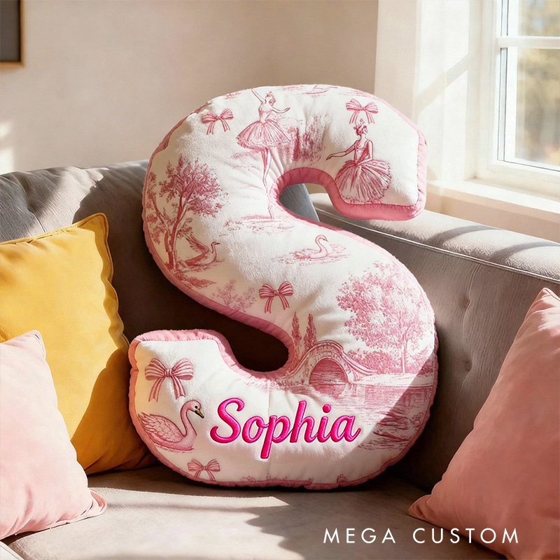 Personalized Graphic 3D Print Toile De Jouy Ballet Alphabet Shaped Pillow for Dance Lovers Initial Pillow Christmas Gift for Kids