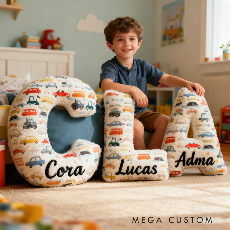 Personalized Car Pattern Letter Pillow Custom Name Alphabet Cushion for Racers and Racing Lovers