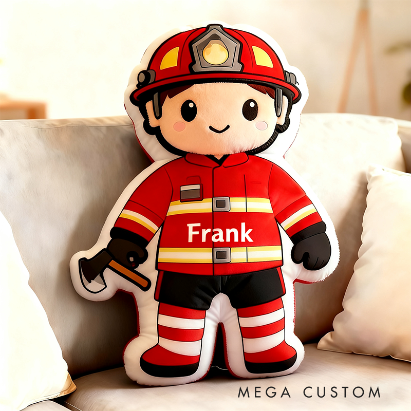 Personalized Cute Firefighter Pillow with Custom Graphic 3D Print Name Pillow Gift for Firefighter