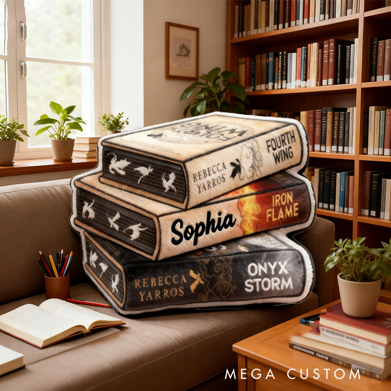Personalized Book Stack Throw Pillow Fantasy Bookish Pillow with Name for Kids Boy Girl Gift Reading Lover Pillow