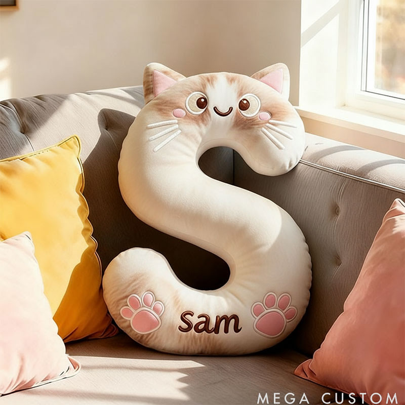 Personalized Cat Lover Letter Pillow with Custom Name Design Ver Pointed Cats Graphic 3D Print