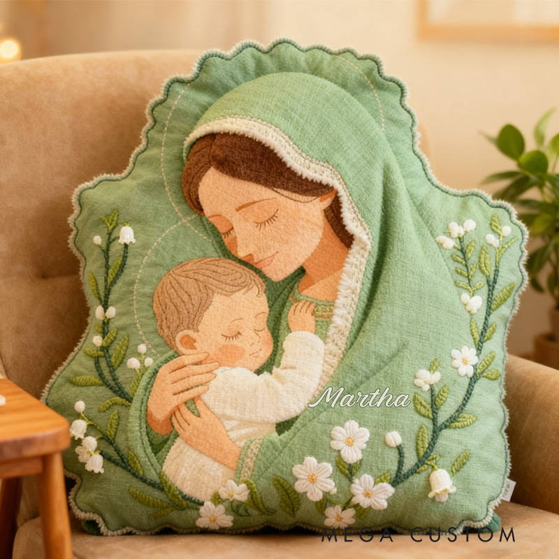 Personalized Vergin Mary Jesus Pillow with Custom Name Home Decor Religious Gift Catholic for Women