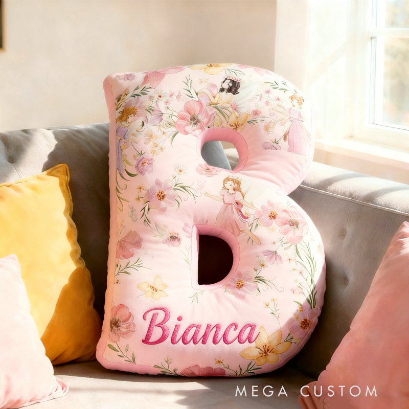 Personalized Flower Fairy Initial Name Pillow Christmas Gift for Kids