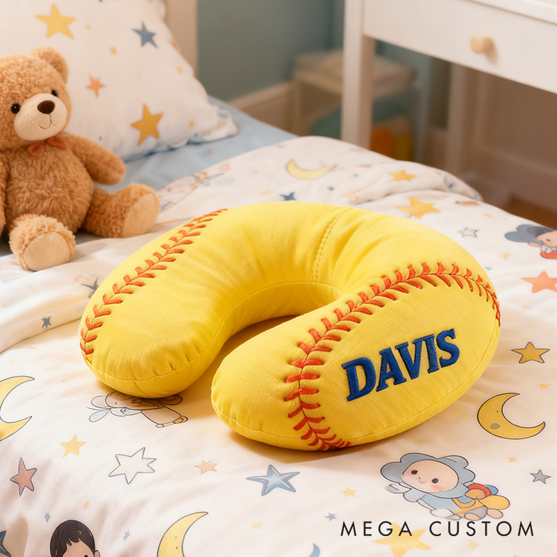 Personalized Softball U-Shaped Pillow with Custom Name for Sports Fans and Travelers