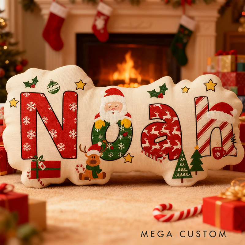 Personalized Christmas Name Santa Claus Style Cute Custom Kids Room Festive Cozy Holiday Graphic 3D Print Pillows