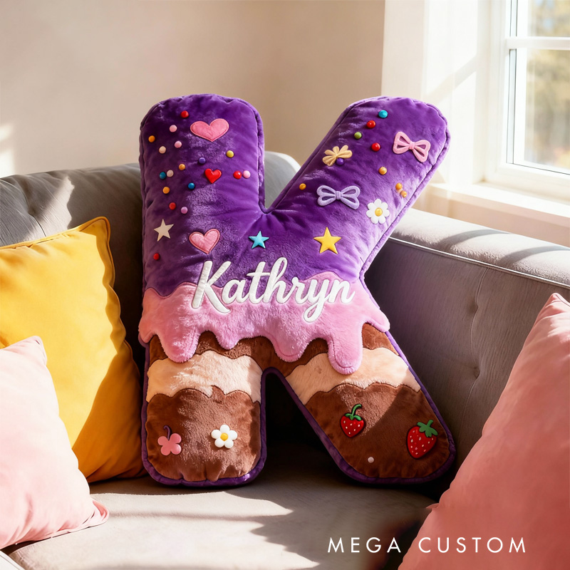 Personalized Donut Cookie Letter Pillow Purple Graphic 3D Print Throw Pillow with Custom Name for Kids Christmas Cookie Baker Christmas Gift Baking Lover