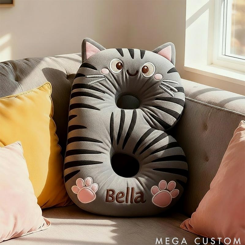 Personalized Cat Lover Letter Pillow with Custom Name Design Ver Gray Tabby Graphic 3D Print