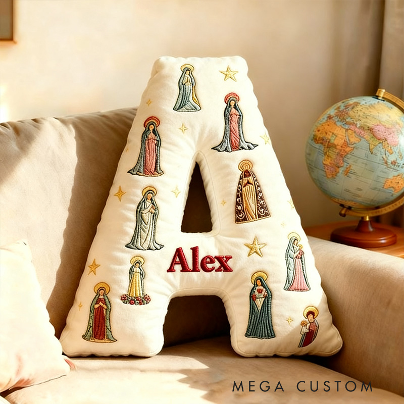 Personalized Mother of God Pray for us Graphic 3D Print Letter Pillow with Custom Name Home Decor Christian Pillow Religious Gift for Kids Adults