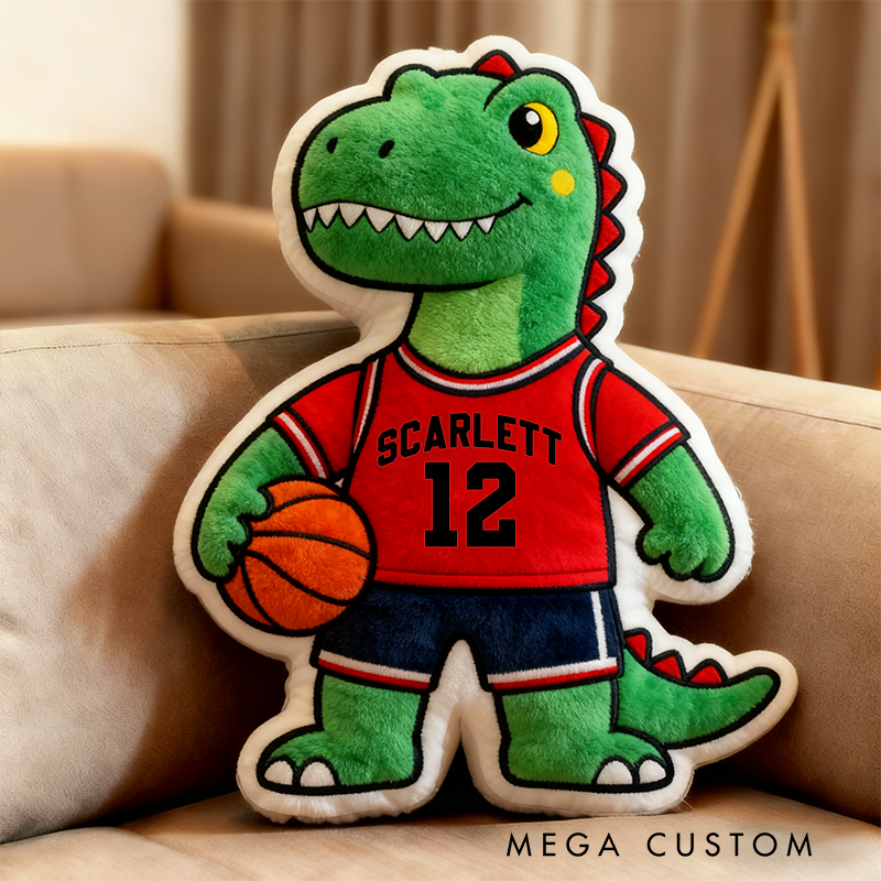 Personalized Dinosaur Basketball Player Pillow with Custom Name and Jersey Number