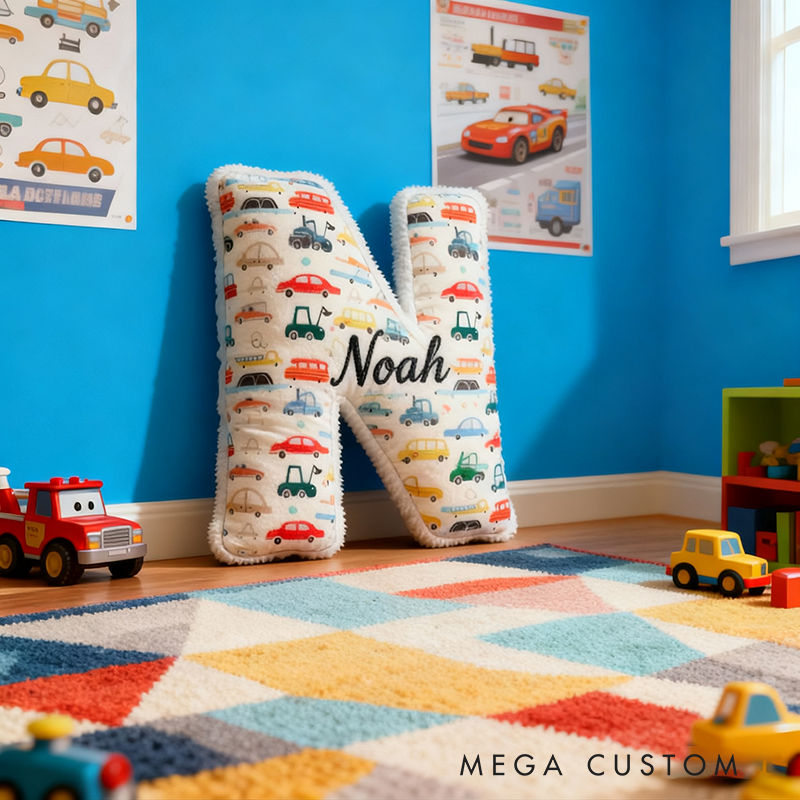 Personalized Car Pattern Letter Pillow Custom Name Alphabet Cushion for Racers and Racing Lovers