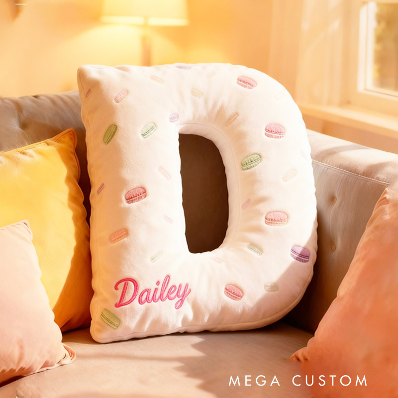 Personalized Macaron Alphabet Throw Pillow Graphic 3D Print Letter and Numbers Pillow with Name for Kids Baker Birthday Gift