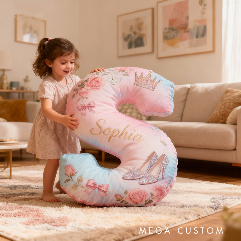 Personalized Graphic 3D Print Cartoon Crystal Dream Alphabet Shaped Pillow for Cartoon Lovers Initial Pillow Christmas Gift for Kids