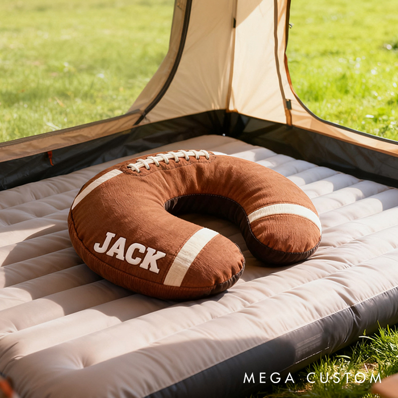 Personalized Football U-Shaped Pillow with Custom Name for Sports Fans and Travelers
