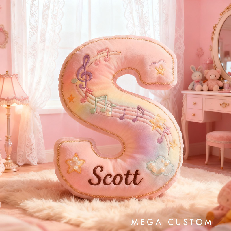 Personalized Graphic 3D Print Colorful Notes Music Pillow with Your Own Name Soft Stuffed Toy for Kids Music Lovers Decorative Cushion for Girls' Room and Music Room