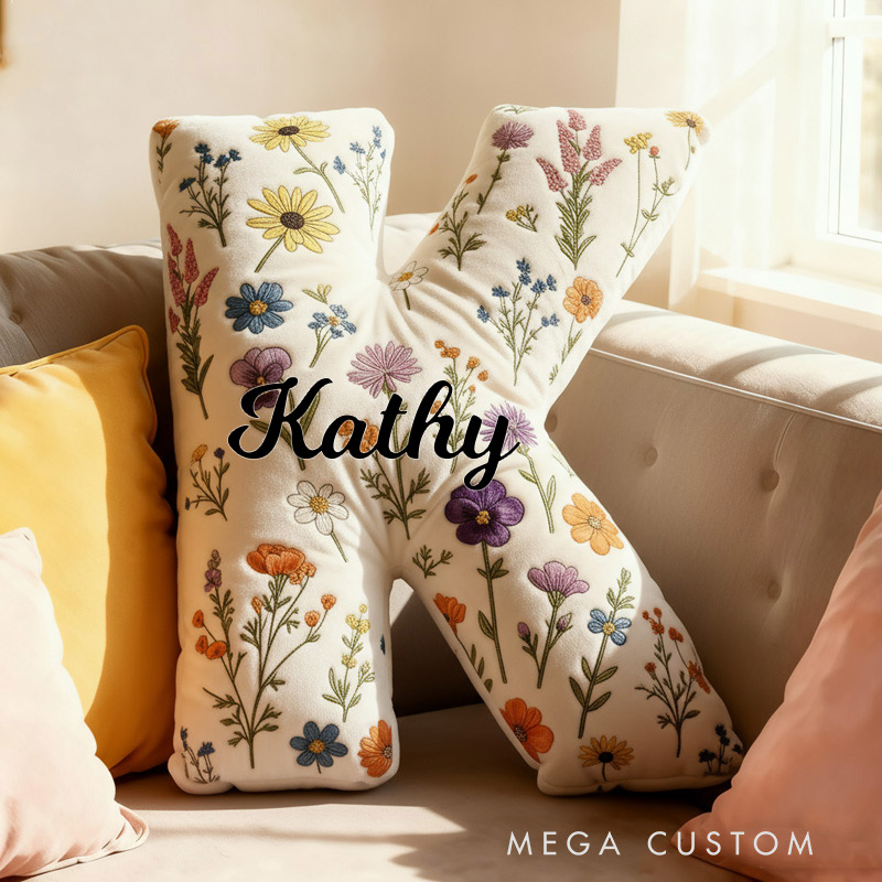 Personalized Cute Flower Letter Pillow Graphic 3D Print Custom Pillow for Kids Family Gardening Lovers Gift