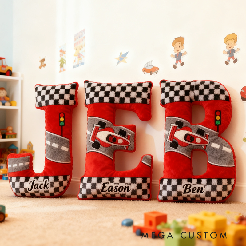 Personalized Racing Adventure Pillow Custom Name 3D Graphic Print Cushion Gift for Racers and Racing Lovers