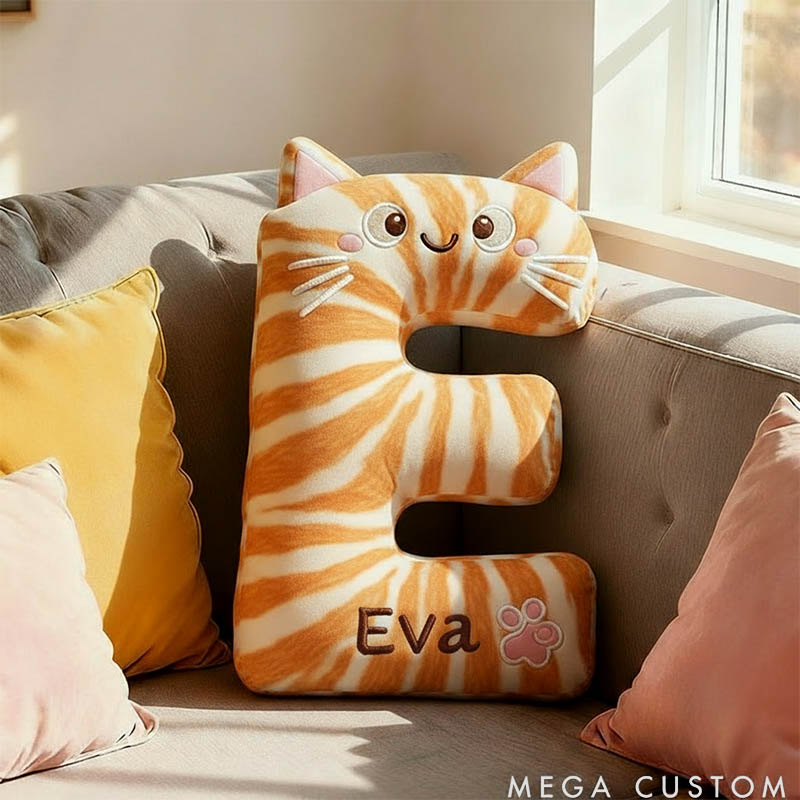 Personalized Cat Lover Letter Pillow with Custom Name Design Ver Orange Cat Graphic 3D Print