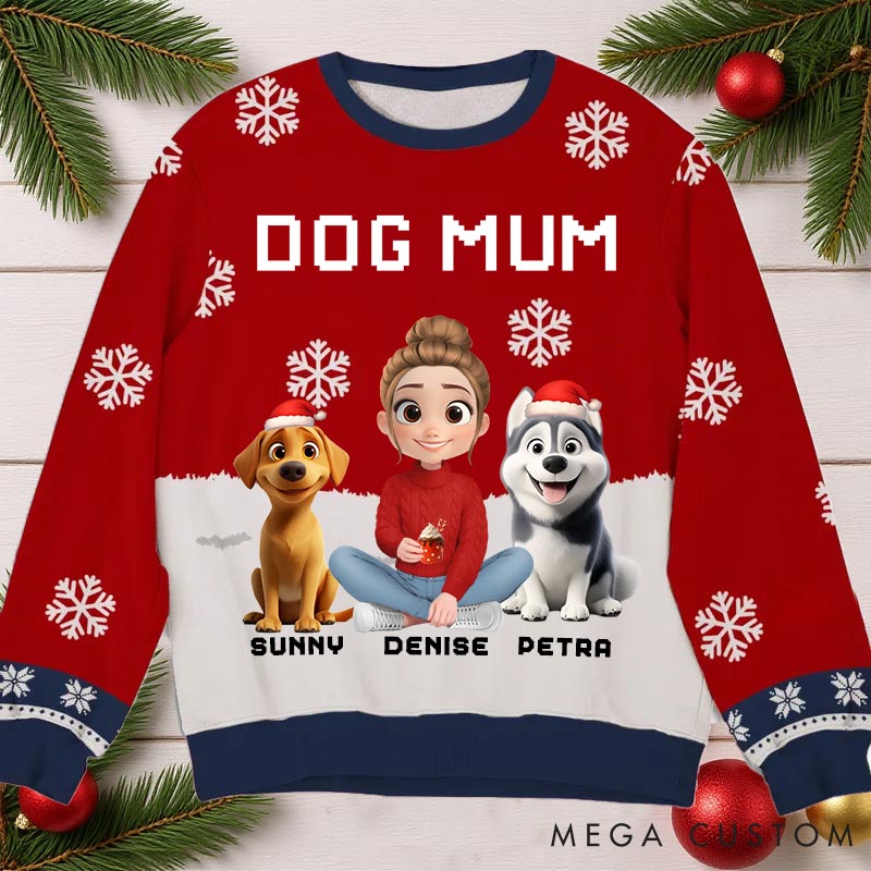 Personalized Dog Lover Dog Mom Winter Christmas Ugly Sweatshirt