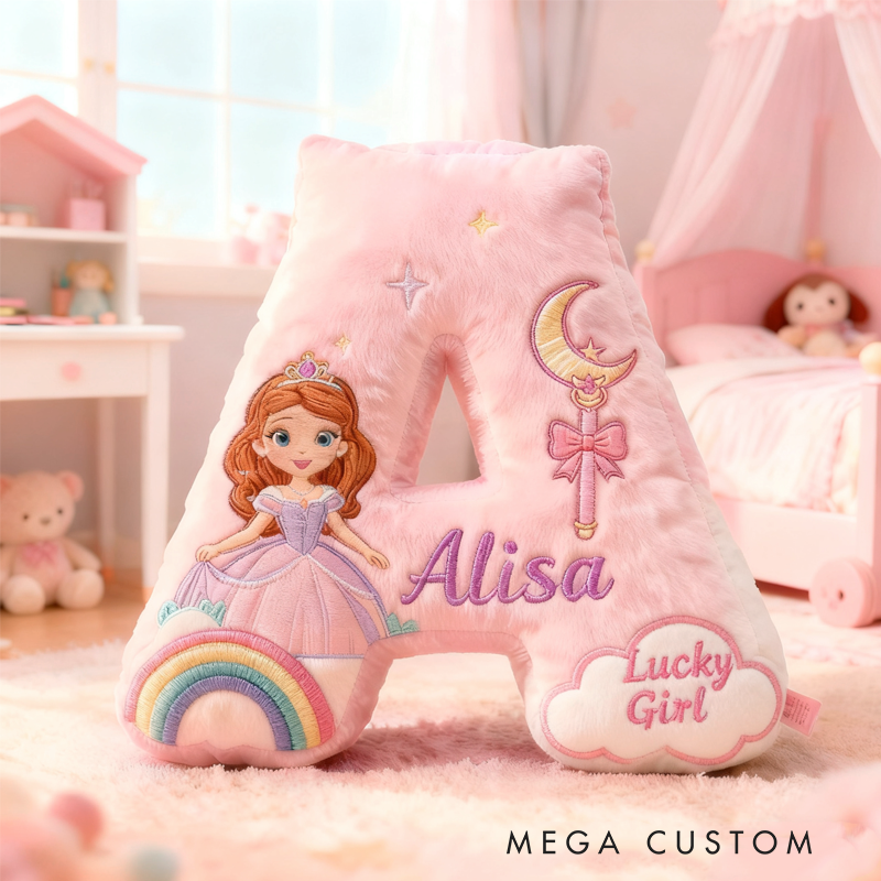 Personalized Lucky Girl with Name Graphic 3D Print Pillow Christmas Gift for Kids