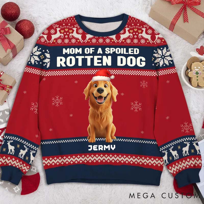 Personalized Dog Lover Lovely Spoiled Rotten Dog Chibi Cartoon Christmas Ugly Sweatshirts