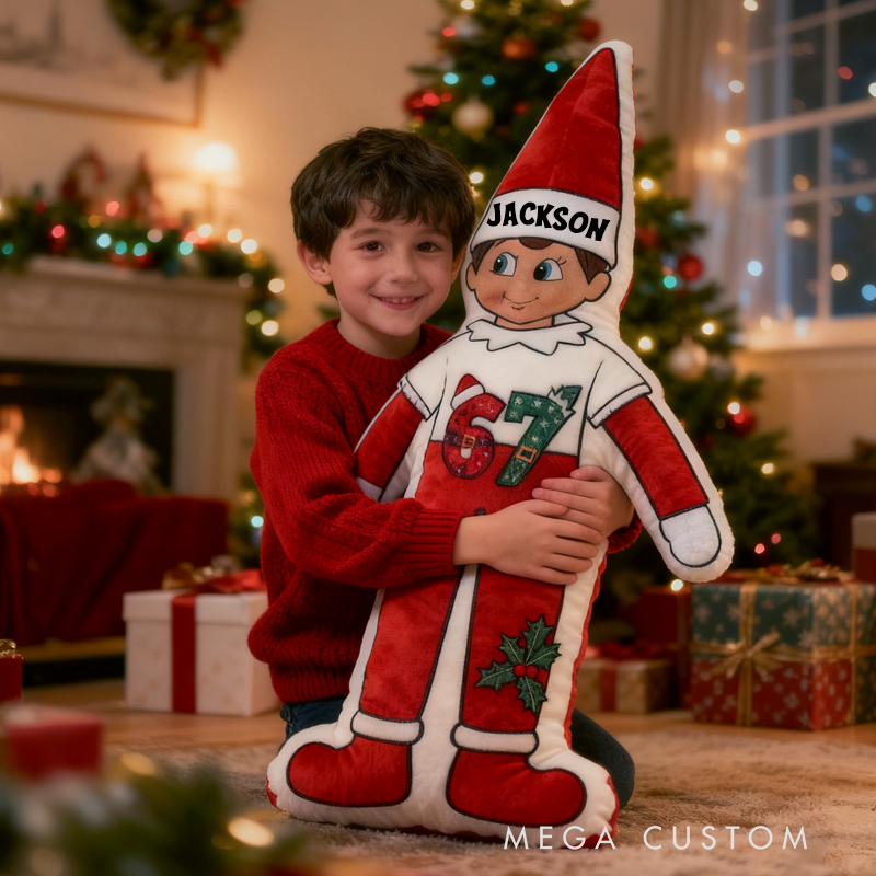 Personalized Cute Trendy 67 Holiday Elf with Name Graphic 3D Print Pillow Christmas Gift for Kids