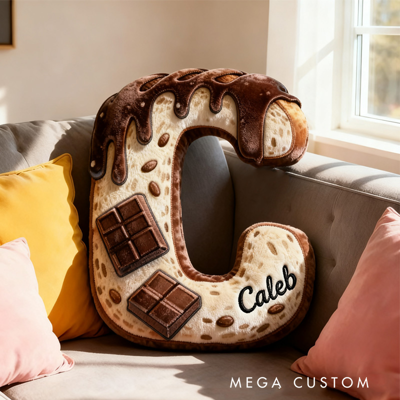 Personalized Bread Chocolate Alphabet Throw Pillow Graphic 3D Print Sweet Indulgence Letter and Number Pillow with Name for Kids Baker Birthday Gift