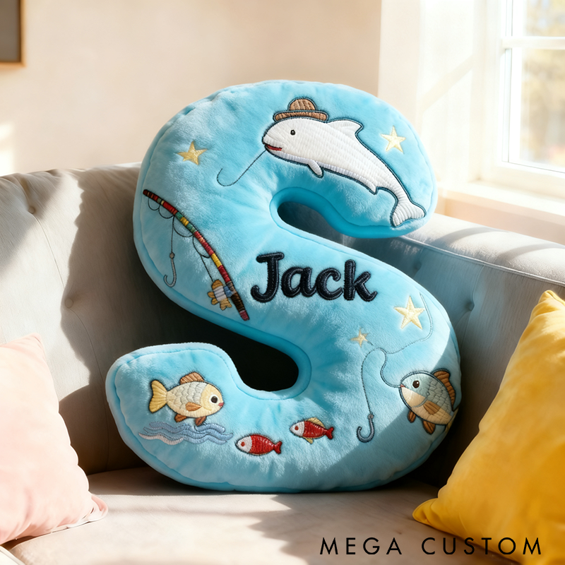 Personalized Fishing Letter Pillow Funny Letter Pillow Custom Name Pillow Graphic 3D Print Comfortable Travel Cushion for Anglers