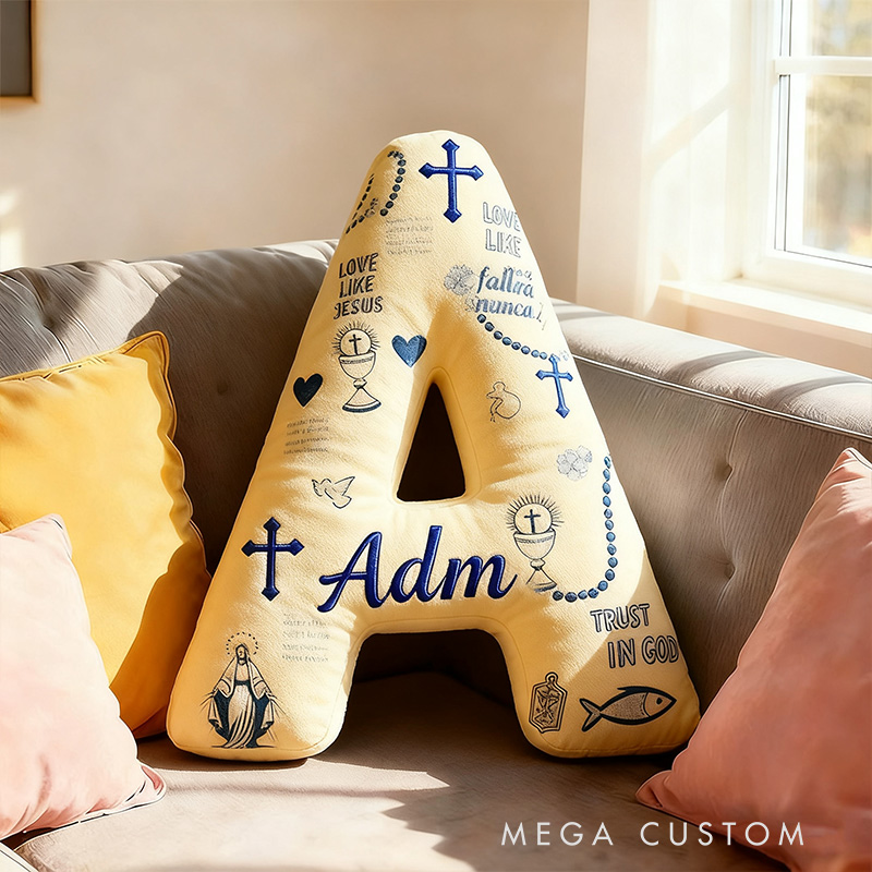 Personalized God will Never Fail You Letter Pillow with Custom Name Home Decor Virgin Mary Cross Chalic Dove and Fish Pillow Religious Gift for Her
