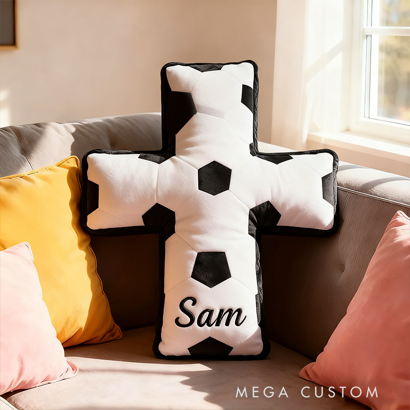 Personalized Soccer Ball Cross Pillow with Custom Home Decor Christian Sports Pillow Christian Sports Gift Religious Gift for Soccer Lover