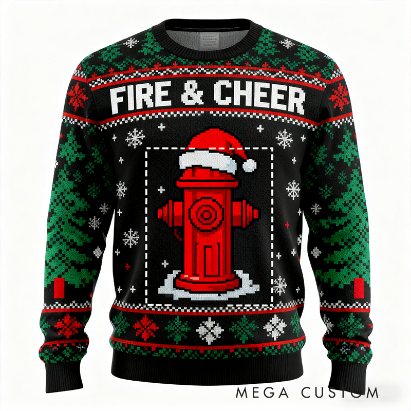 Personalized Christmas Firefighter Ugly Sweater Fireman Xmas Sweater Firefighter Ugly Christmas Sweater Fire Department Sweater For Men