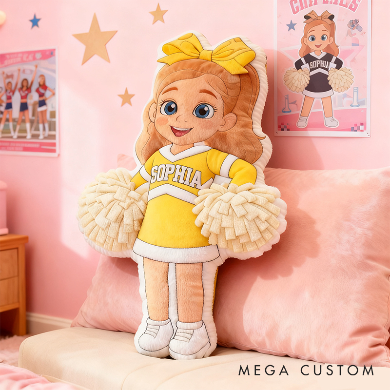 Personalized Graphic3DPrint Cheerleader Pillow with Custom Name and Outfit Design for Kids and Fans