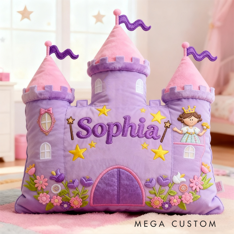 Personalized Cartoon Princess Castle with Name Graphic 3D Print Pillow Christmas Gift for Kids