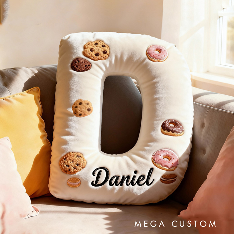 Personalized Cookie Macron Alphabet Throw Pillow Graphic 3D Print Donut Letter Pillow with Name for Kids Baker Birthday Gift
