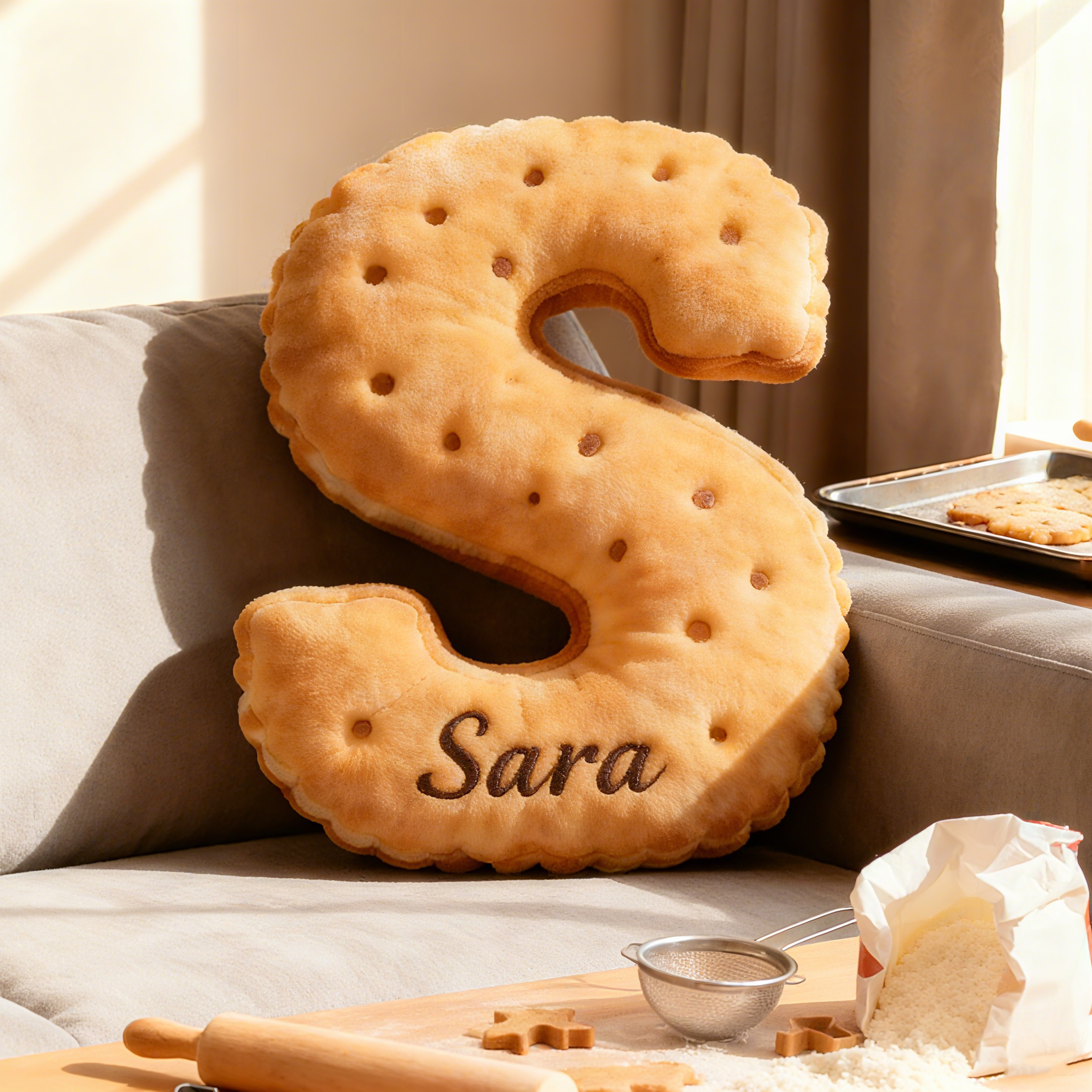 Personalized Cookie Letter Pillow Custom Graphic 3D Print Alphabet Initial Throw Pillow with Name for Baker Chef Christmas Baker Gift Baking Lover