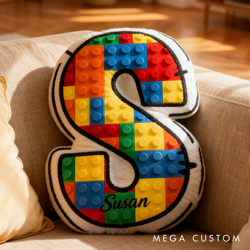 Personalized Graphic 3D Print Building Bricks Alphabet Pillow Funny Kid Pillow Gift for Geek Lover