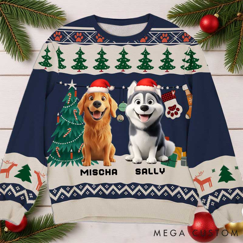 Personalized Dog Lover Paw Pet Winter Christmas Ugly Sweatshirt