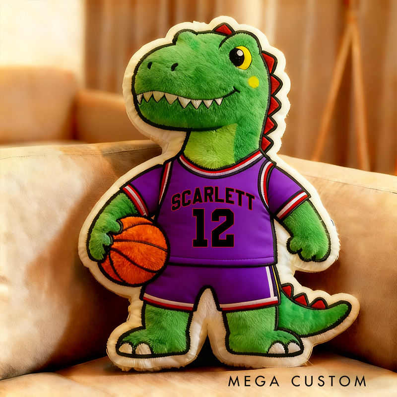 Personalized Dinosaur Basketball Player Pillow with Custom Name and Jersey Number