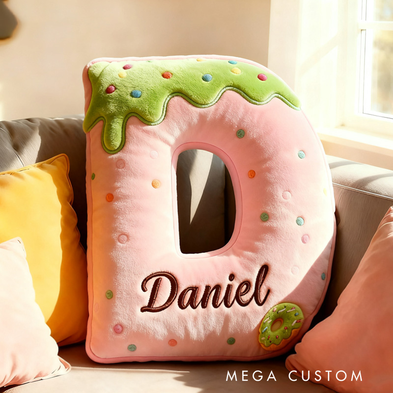 Personalized Pink Donut Alphabet Throw Pillow Graphic 3D Print Donut Letter with Name for Kids Boys Girls Family Baker Christmas Gift