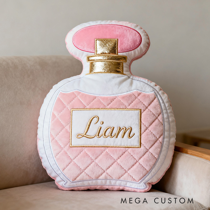 Personalized Perfume Bottle Star Custom Name Soft Decorative Gift Elegant Princess Style Cozy Bedroom Dream Pink Luxury Lovely Graphic 3D Print Pillow