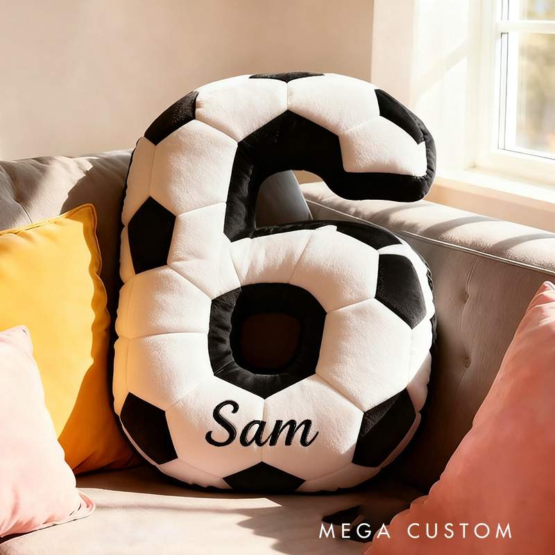 Personalized Soccer Ball Number Pillow with Custom Name Design