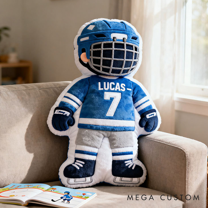 Personalized Cute Hockey Player Pillow with Custom Name and Number