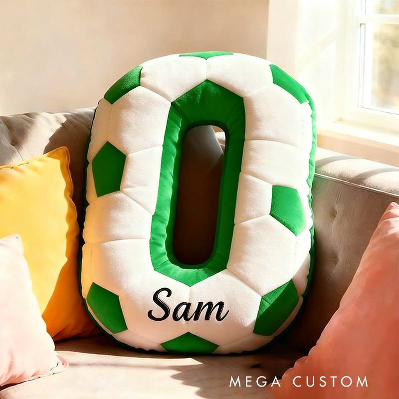 Personalized Soccer Ball Number Pillow with Custom Name Design
